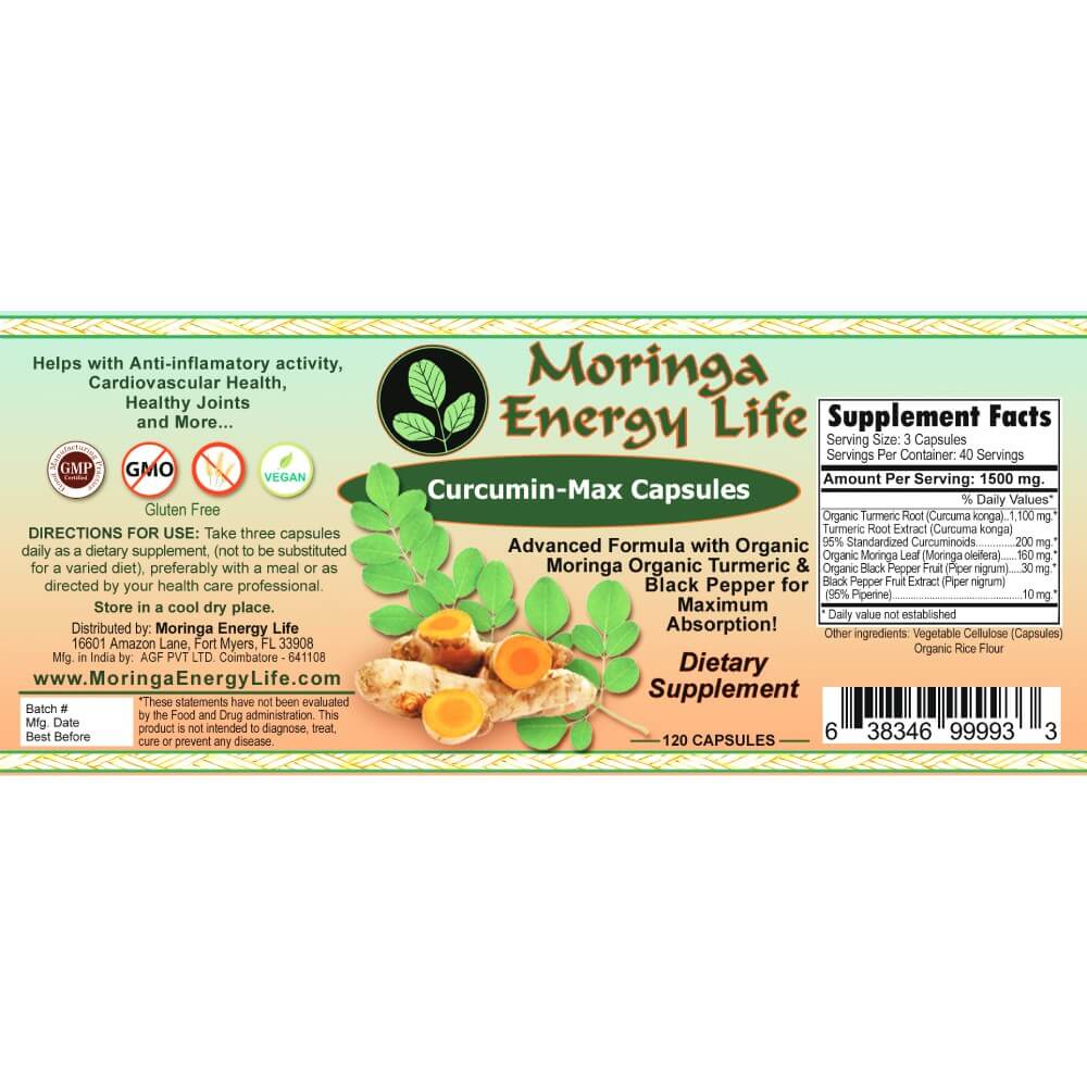 Moringa Energy Life - Wholesale Oral Supplement/Vitamin - Moringa Curcumin-Max 120 count - 500mg per capsule2