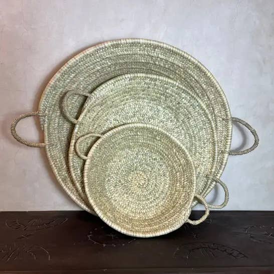 Moroccan Handmade Set Wicker Basket - Palm Leaf Trays PLATE for wholesale by Melecraft