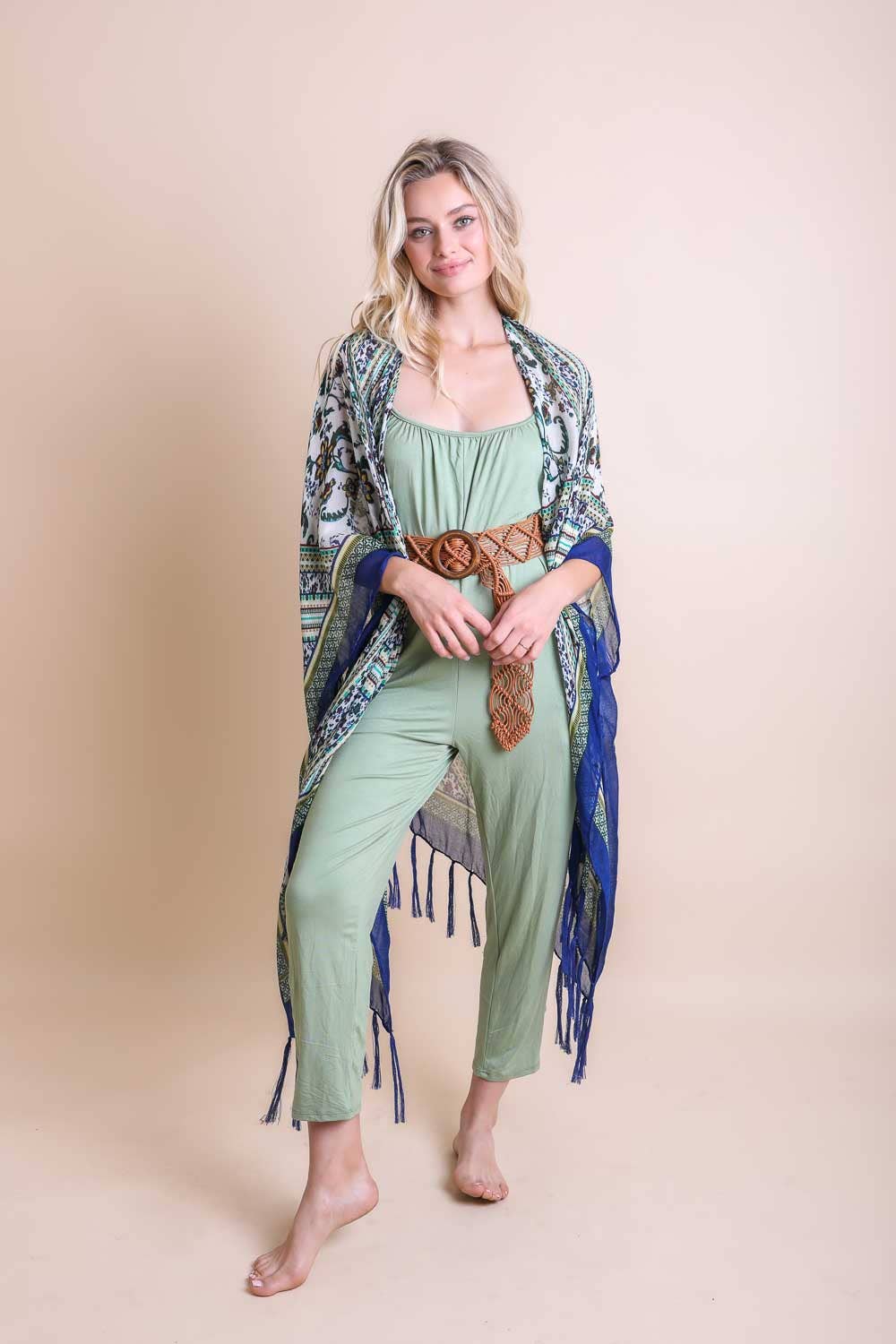 Leto Accessories - Venta al por mayor Kimono - Mujer - Kimono Bohemio con Borlas y Diseño de Diamantes - Favorito del Público4