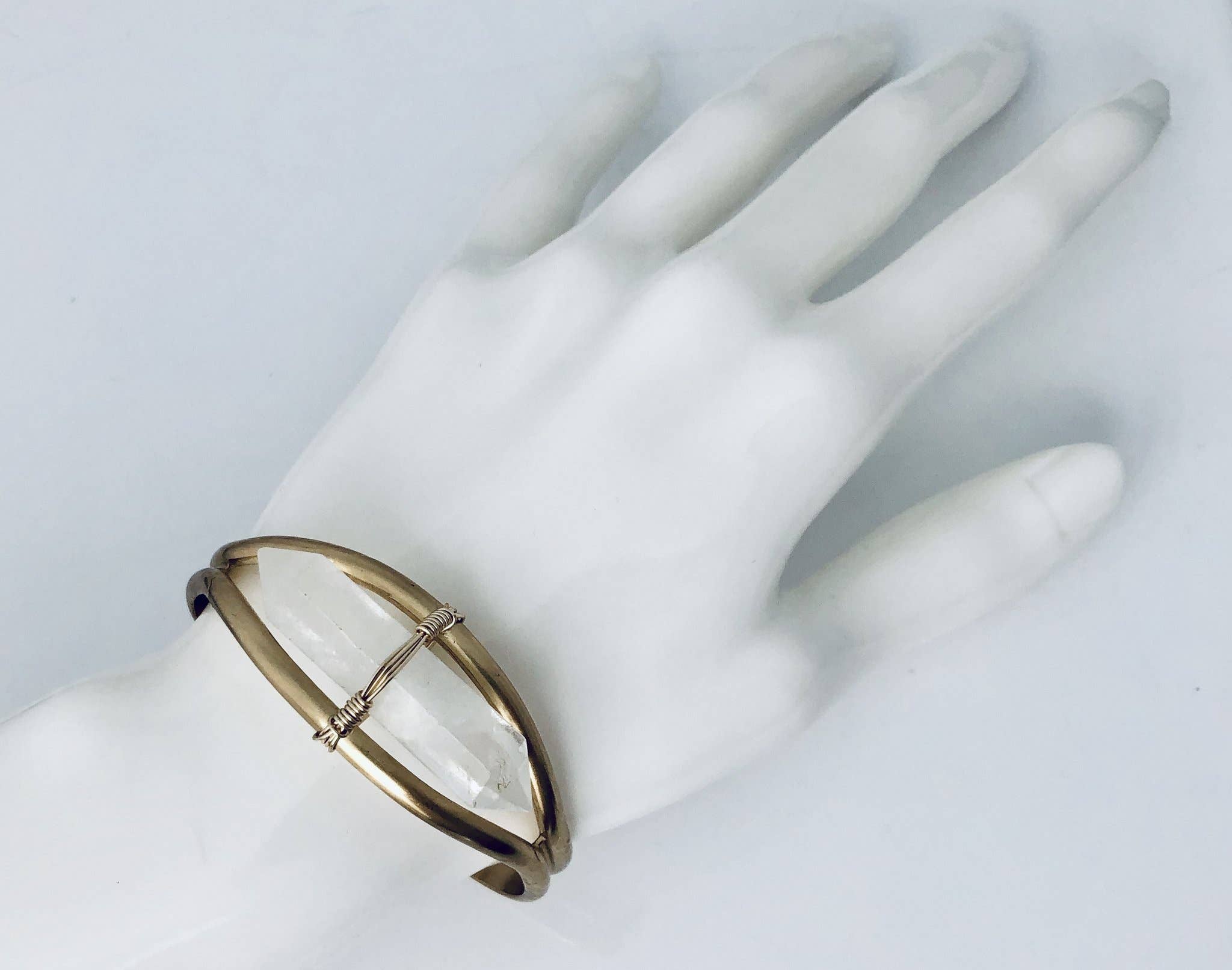Modern Opus - Wholesale Cuff Bracelet - Clear Reiki Quartz and Brass Cuff Bracelet1