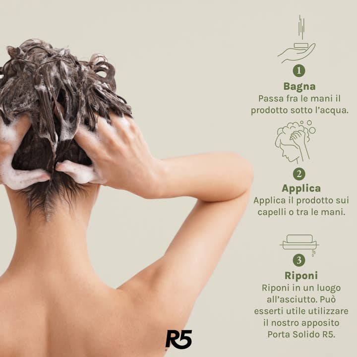 R5 - Vendita all'ingrosso Shampoo a saponetta/solido - R5 Shampoo Solido Idratante - Shampoo Bar - Made in Italy