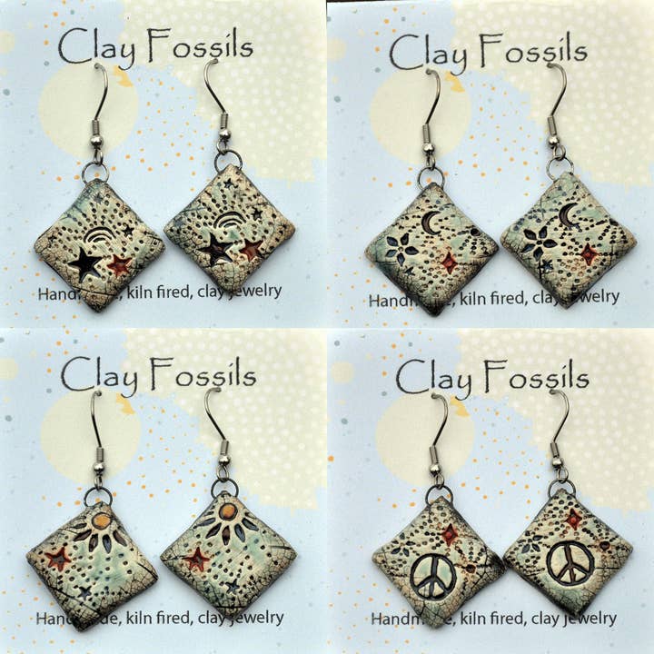Clay Fossils - Wholesale Dangle Earrings - Earrings, Boho 1, fired pottery, clay, USA
handmade 1