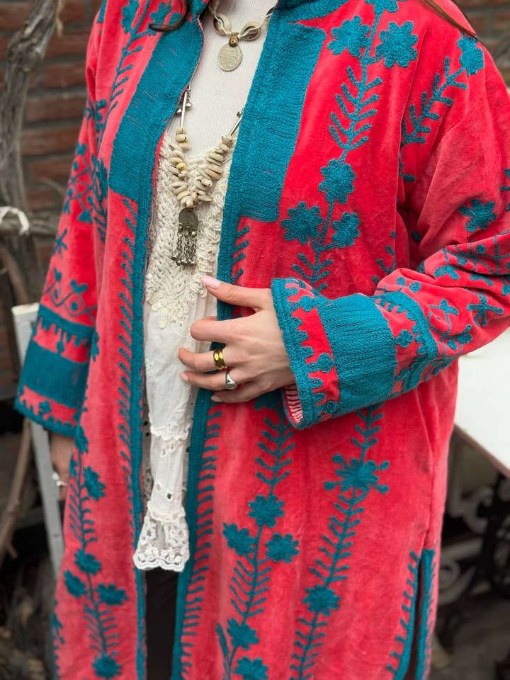 ToutVintage – wholesale Kimono - Dam – Lång sammet broderi kappa