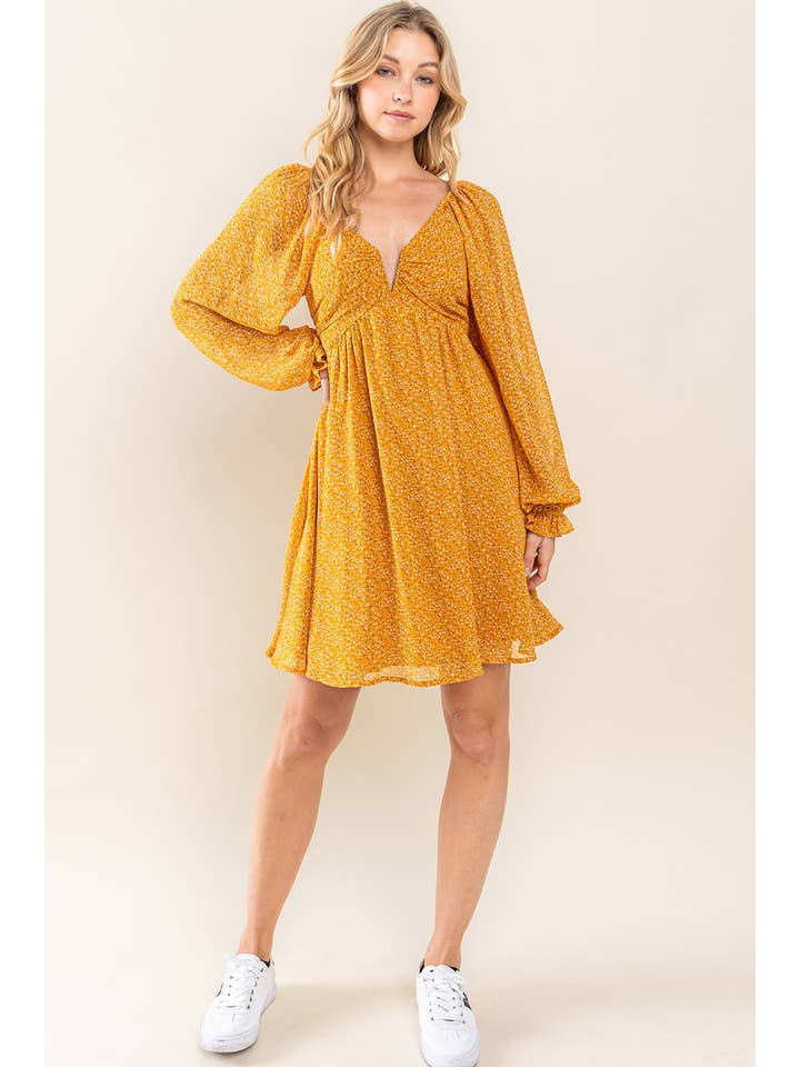 PUMPKIN SPICE ED5292 FLORAL CHIFFON FLARE DRESS WITH OPEN BACK for wholesale on Faire