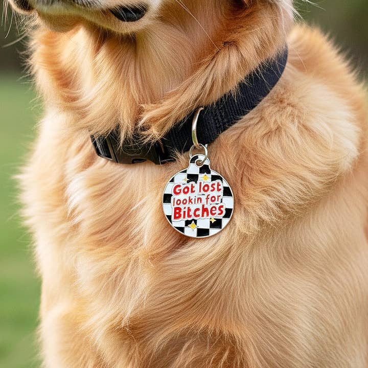 Bad Tags – wholesale Pet identification tag – Cat/dog – Enamel Dog Tag w/ Scannable Pet ID - Looking for Bitches5