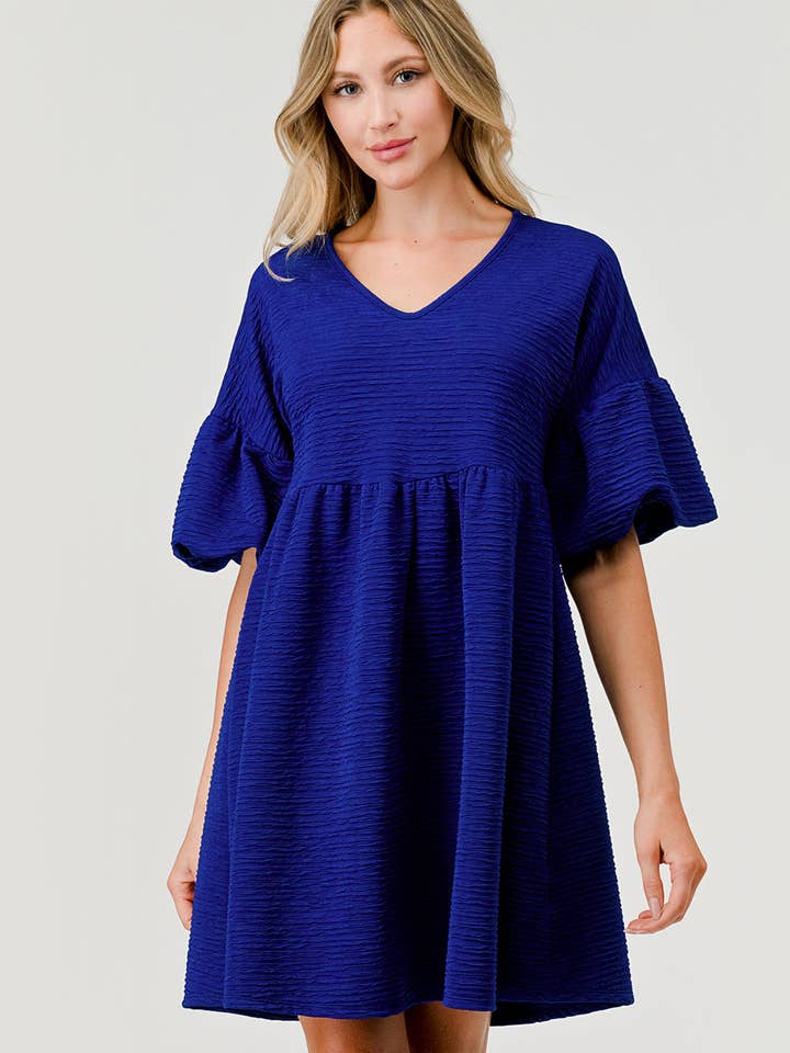 Pixi + Ivy - Wholesale Dress - Women's - Belize Bell Sleeve Baby Doll Holiday Dress in Royal Blue
