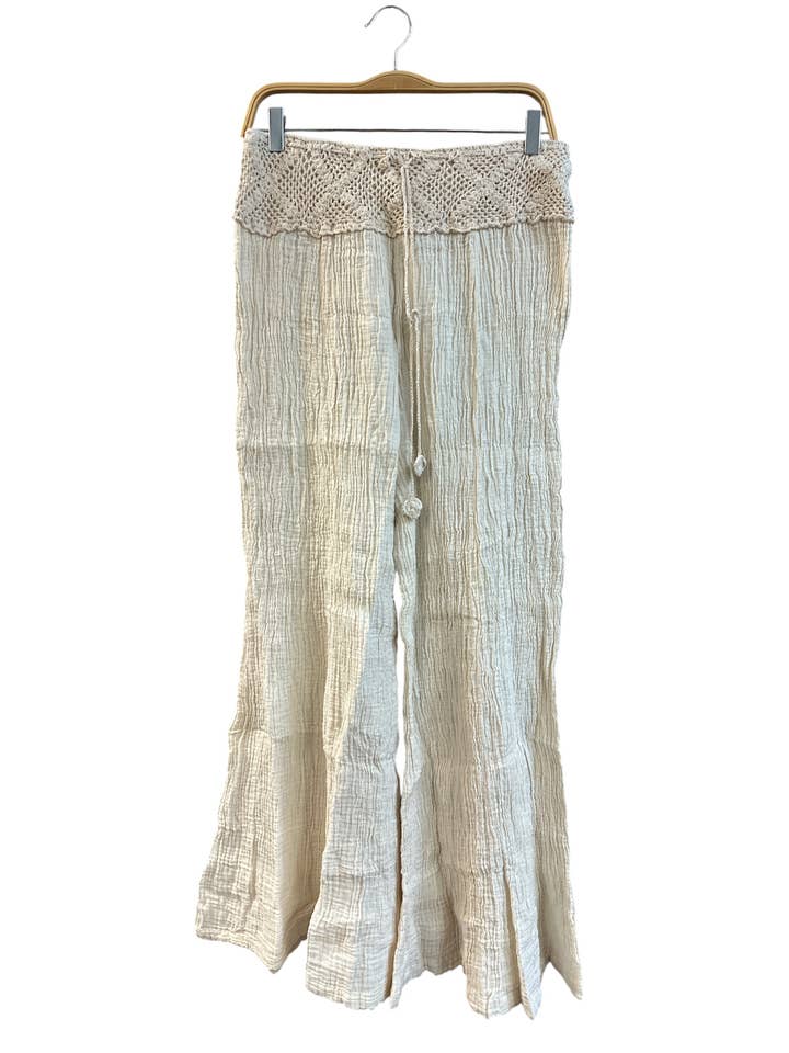 Cotton Crochet Waist Draw String Palazzo Pant KTK430 for wholesale by Rising International Inc