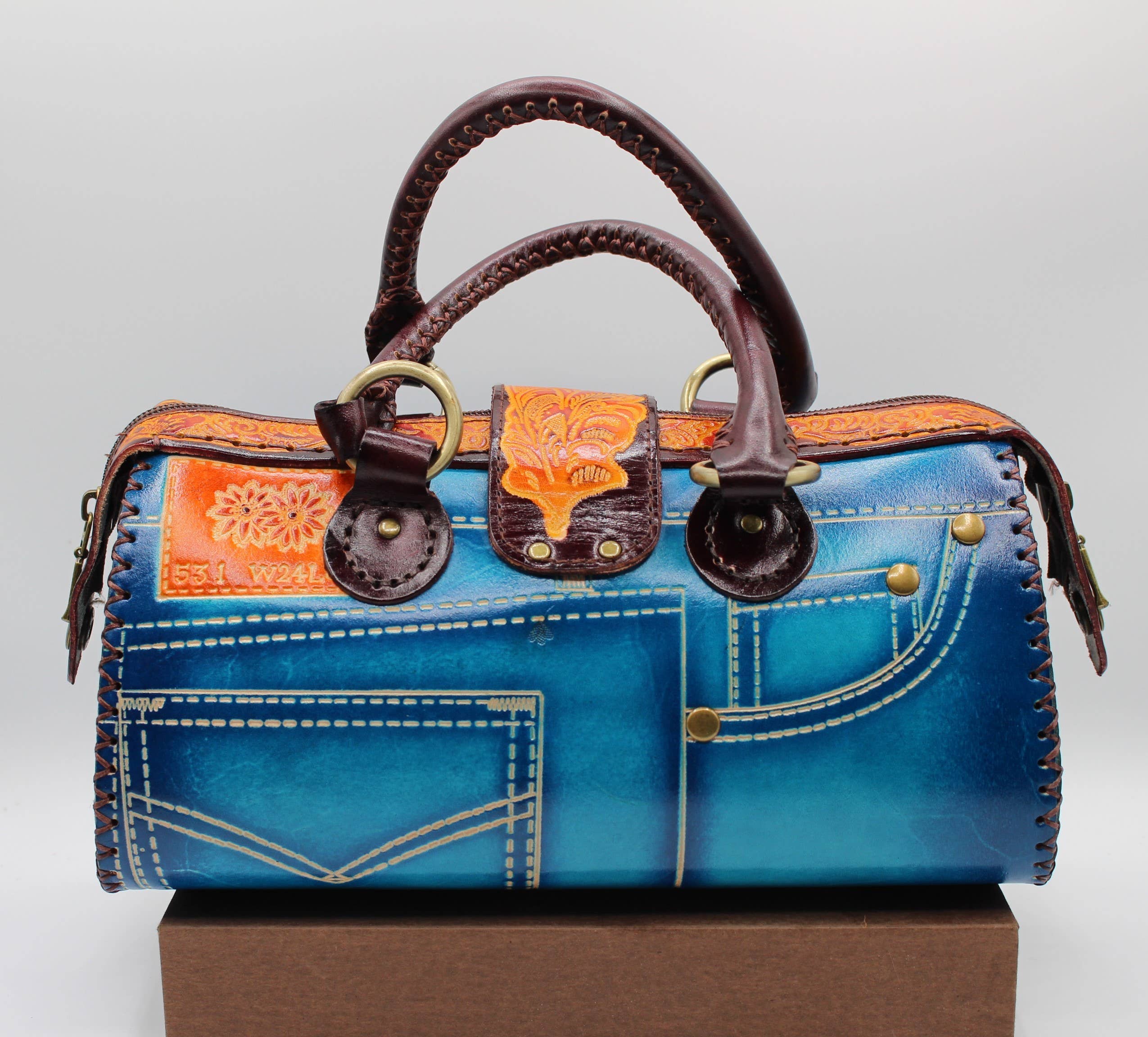Sunflower Handmade leather inc - Wholesale Top Handle Bag - Women's - Handmade leather Jeans Handbag-blue6