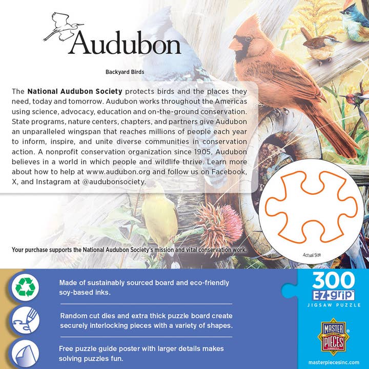 Masterpieces Puzzles - Wholesale Puzzle - Adult - Audubon - Backyard Birds 300 Piece EZ Grip Puzzle
