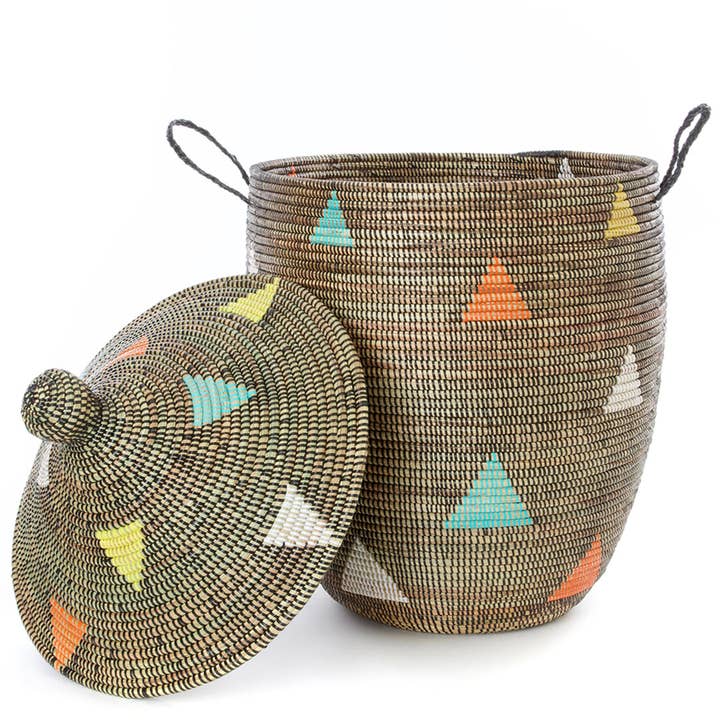 Swahili | AFRICAN MODERN - Wholesale Laundry Hamper - Large Teranga Triangles Hamper Basket from Senegal