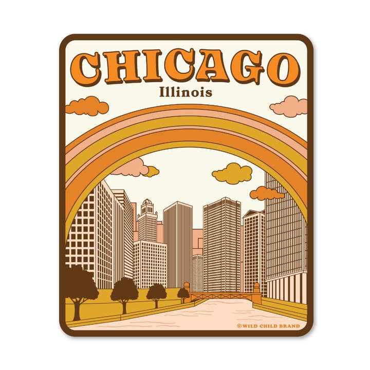 Chicago River Illinois Sticker | Retro Skyline Decal for wholesale by Wild Child Brand
