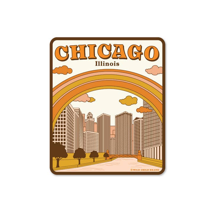 Chicago River Illinois Sticker | Retro Skyline Decal for wholesale by Wild Child Brand