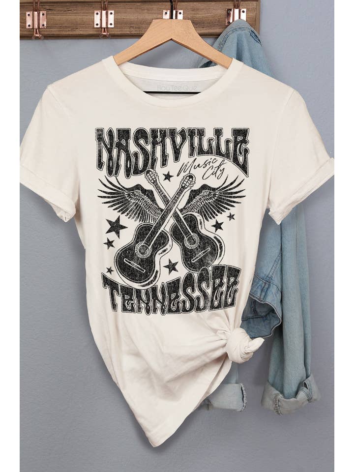 BouTeeQue Closet - Wholesale Screen Printed T-Shirt - Women's - JL4677T - Cotton Jersey Relaxed Fit - Nash Ville