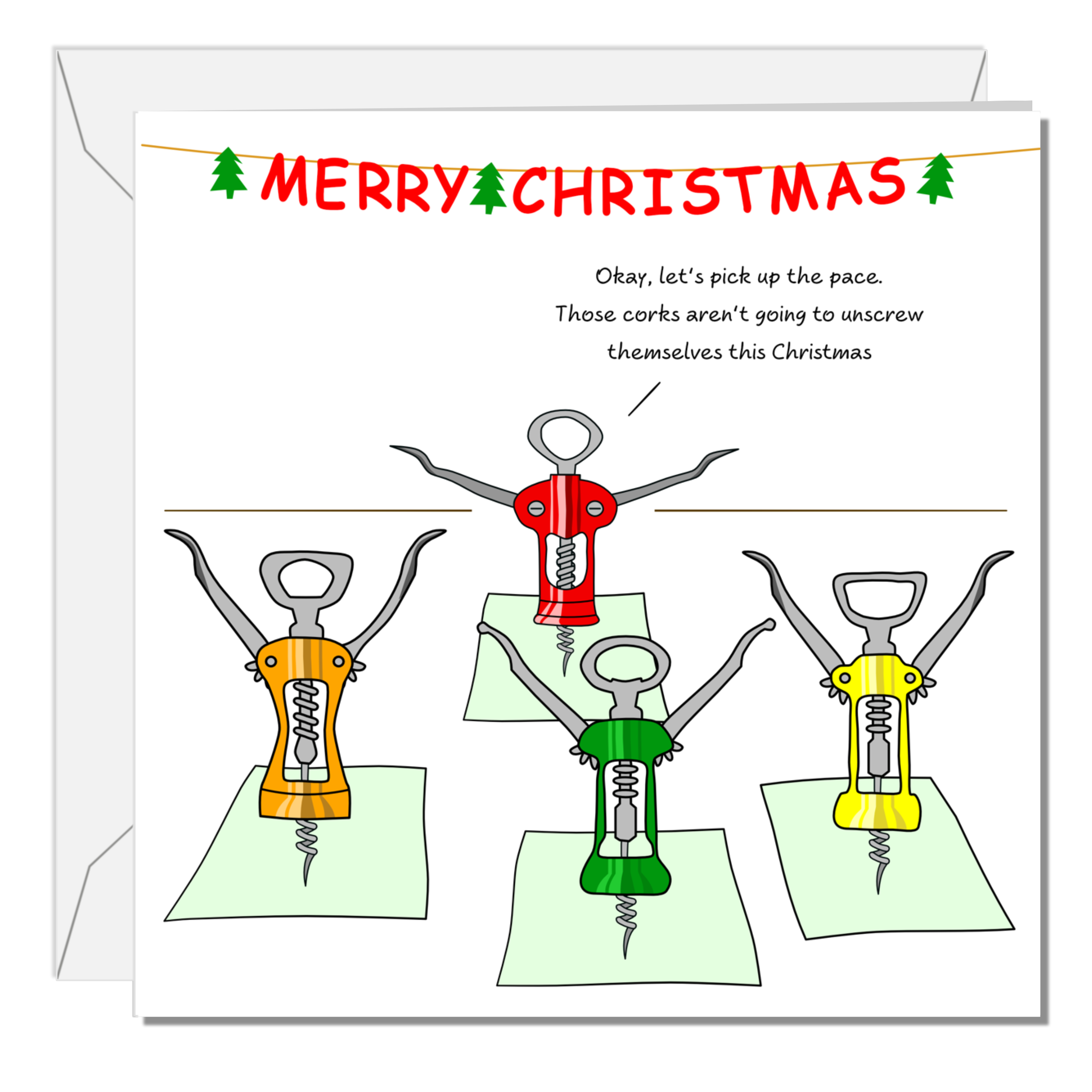 Swizzoo Cards - Wholesale Christmas Card - Funny Yoga Christmas Card Holiday Wine Workout Pilates Corkscrews Dad Mum Parents Husband Wife Friends0
