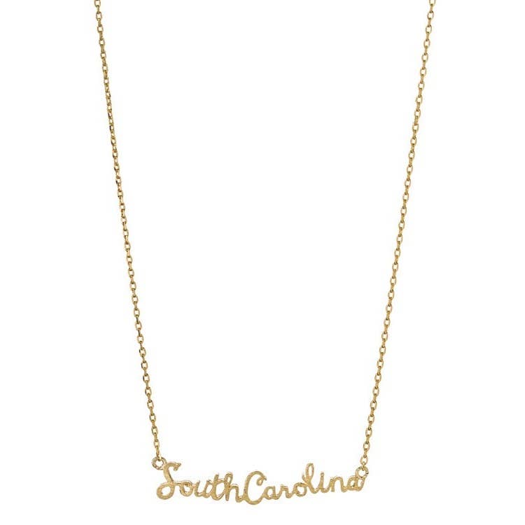 GOLD SOUTH CAROLINA SCRIPT PENDANT NECKLACE for wholesale on Faire0