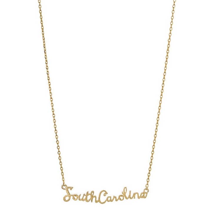 GOLD SOUTH CAROLINA SCRIPT PENDANT NECKLACE for wholesale on Faire
