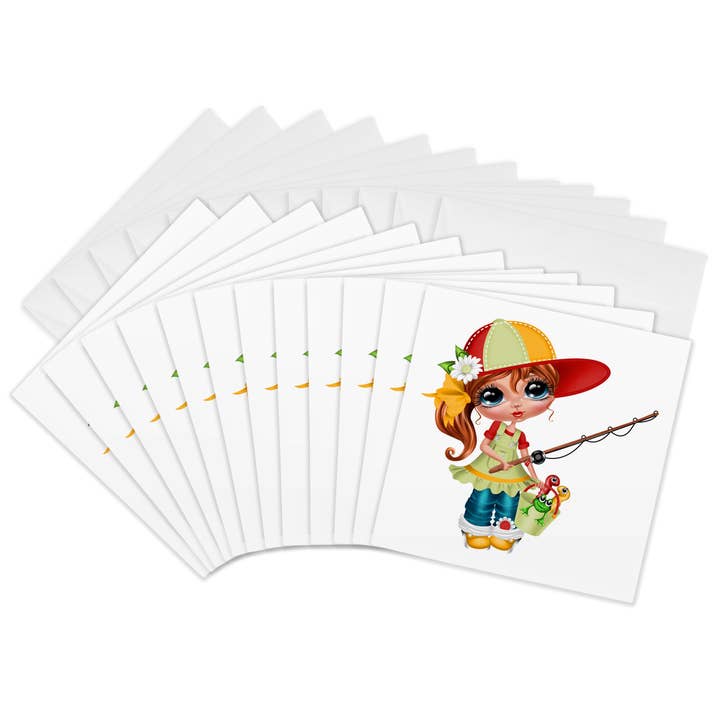 3dRose, Sød Rødhåret Glamour Fiskepige Illustration, Kort for engroshandel hos 3dRose