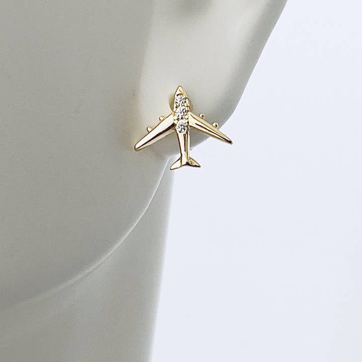 Modern Opus - Venta al por mayor Pendientes de botón/aretes de poste - Pendientes de avión de plata de ley chapados en oro con circonitas1