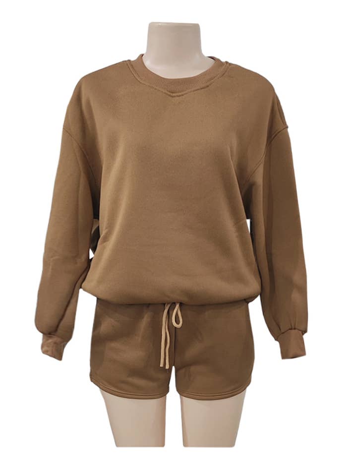 Rosa Clothing - Wholesale Lounge Set - Women's - Loose Casual Crewneck Sweatshirt Shorts Set8