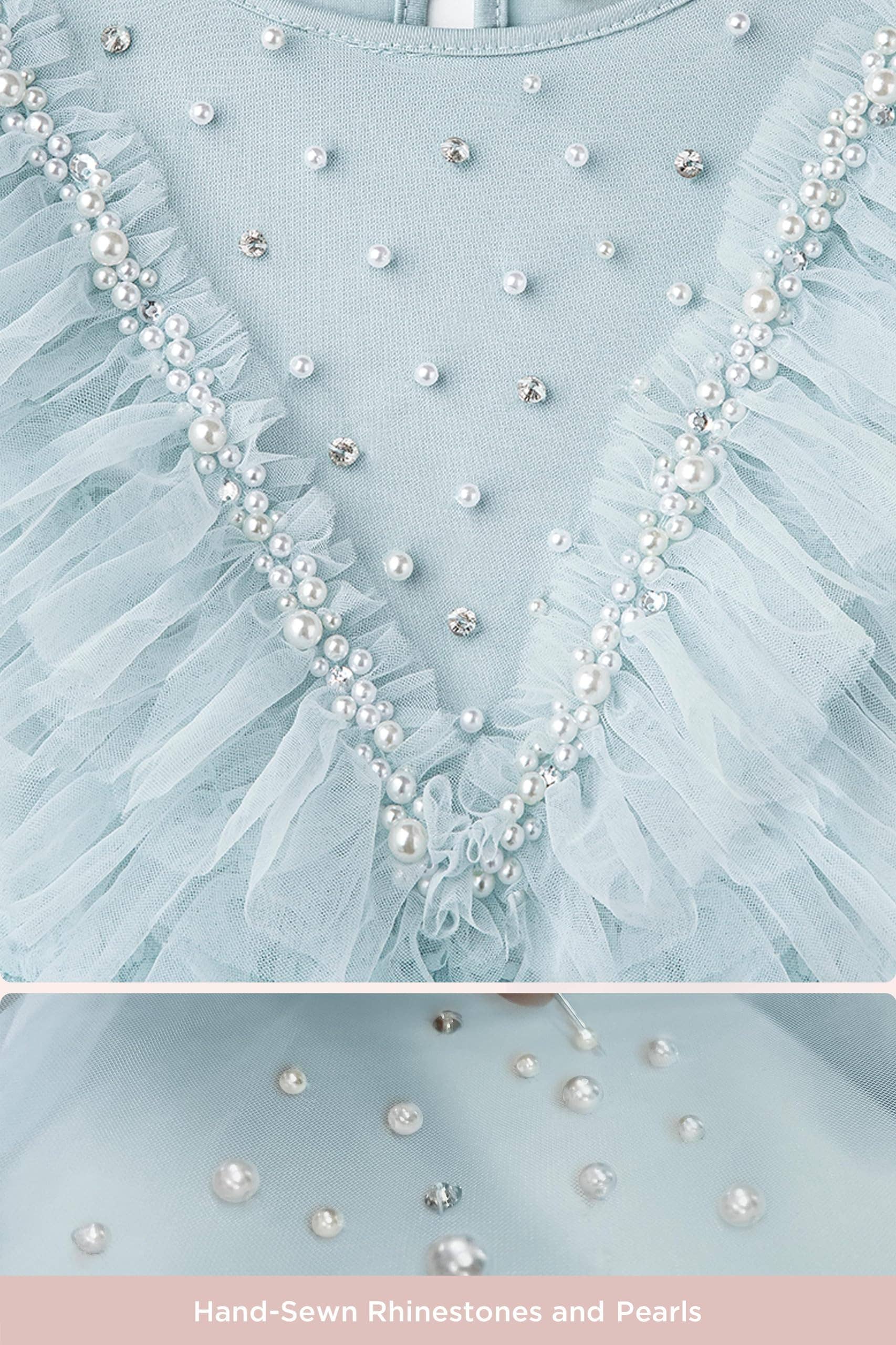 Light Blue Adorable Pearl Layered Tulle Toddler Dress for wholesale on Faire3