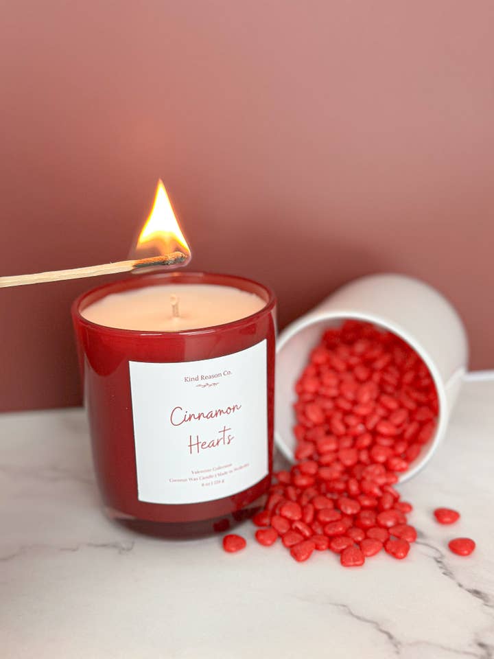 Cinnamon Hearts | Valentine Candle | 8oz Candle for wholesale by Kind Reason Co