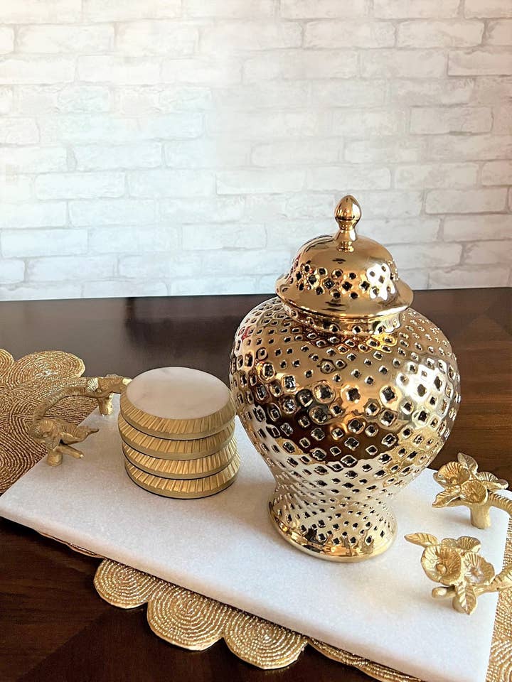 Ella Gold Lattice Ginger Jar (Multiple sizes) for wholesale by Noori Rug
