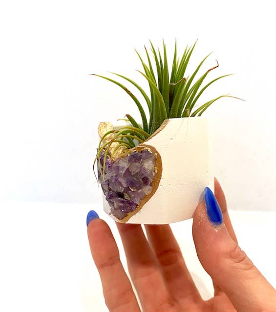 Plant One On Me Designs - Wholesale Plant pot - Amethyst HEART Geode Planter w/ Air Plant - Air Plant Holder6
