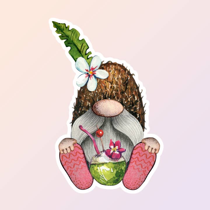 Coconut Gnome-stickers, tropische stickers, grappige stickers voor wholesale door Sorry Not Sorry Co