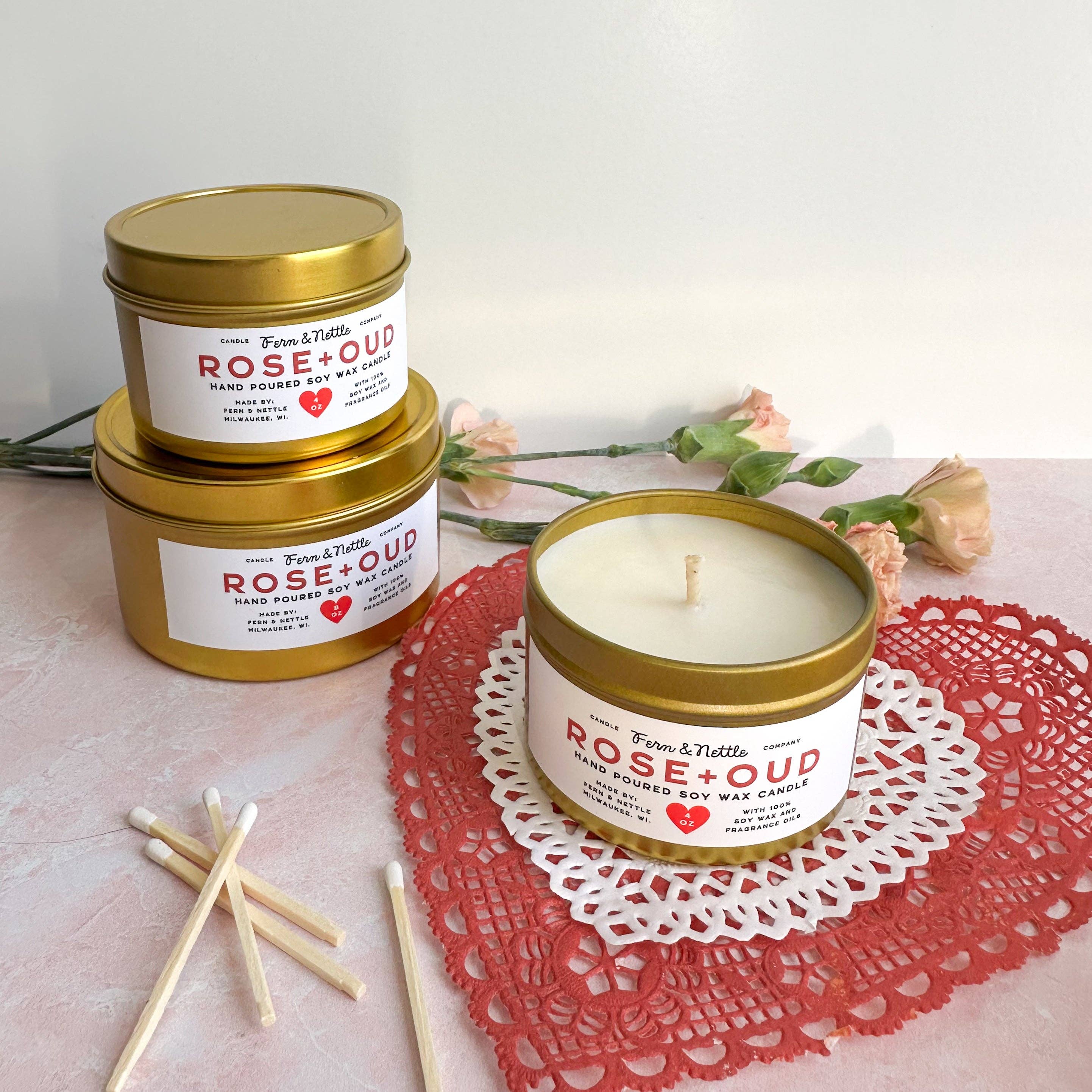 Fern and Nettle - Wholesale Jar/Filled Candle - Rose+Oud Soy Wax Candle6