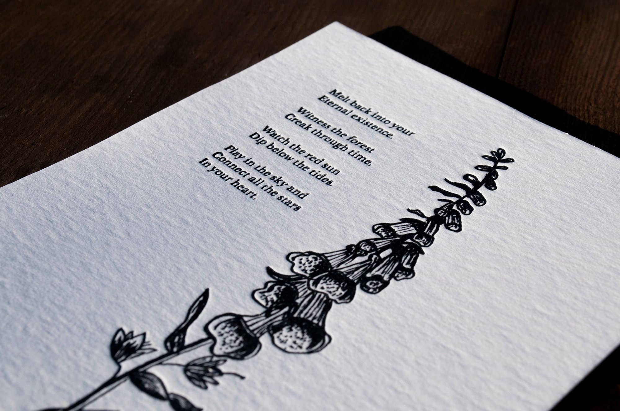 Velvetback - Wholesale Art Print - Foxglove 5" x 7" Botanical Letterpress Print2