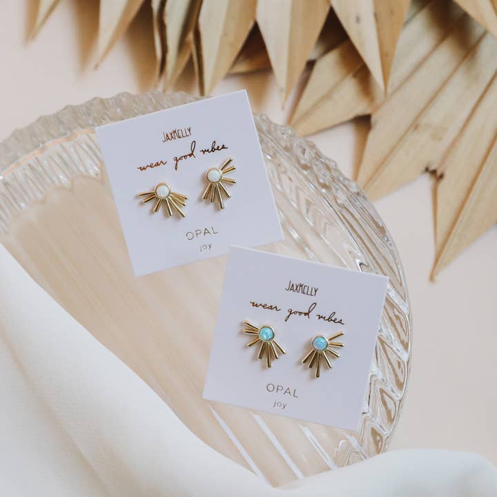 JaxKelly - Wholesale Stud/Post Earrings - Sun Ray - Fire Opal - Gold Earrings5