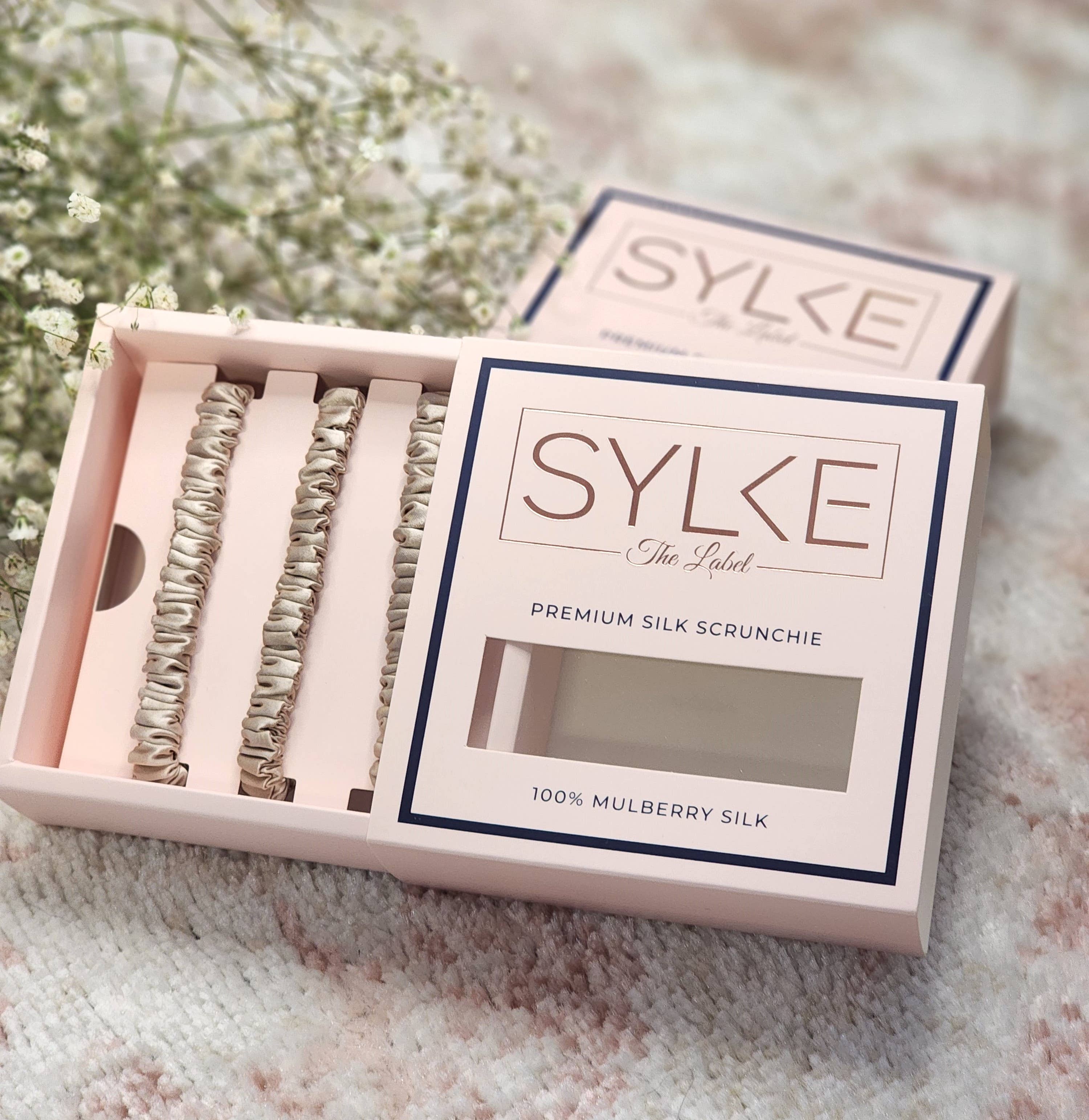 SYLKE THE LABEL - Vente Chouchou – femme - Lot de 3 'Skinnies' en soie de mûrier biologique en champagne1