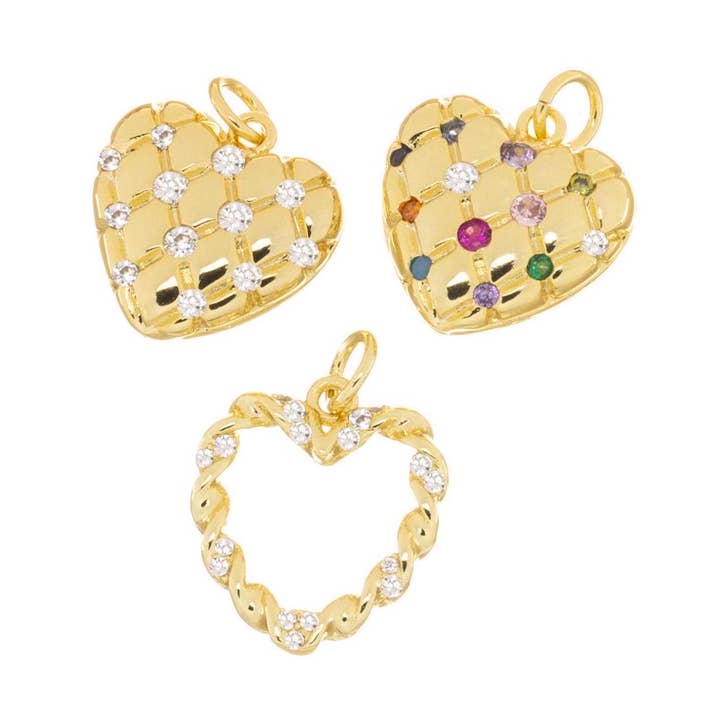 Ciondolo a forma di cuore in oro con zirconi cubici per collana, bracciale, orecchini per la vendita all'ingrosso da parte di Jewel Pledge