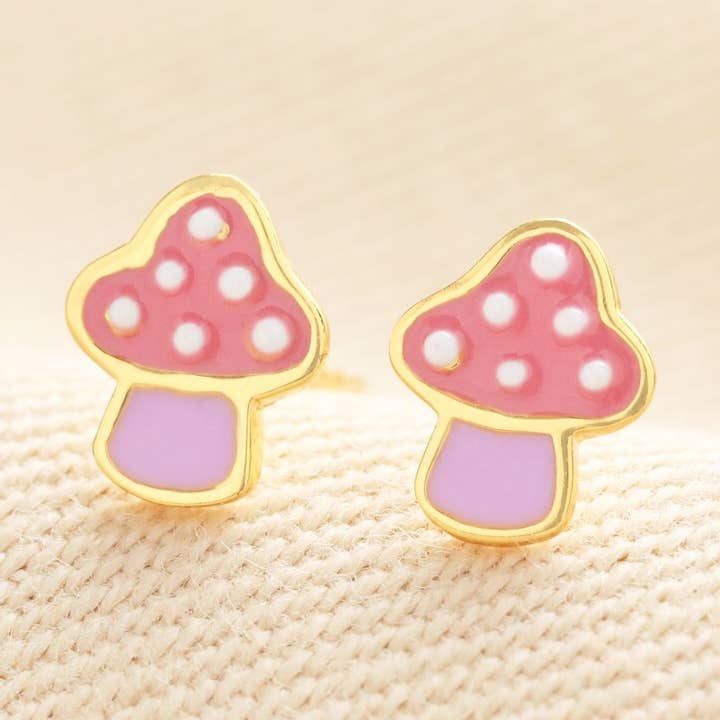 Sterling Silver Enamel Pink Mushroom Stud Earrings for wholesale by Lisa Angel
