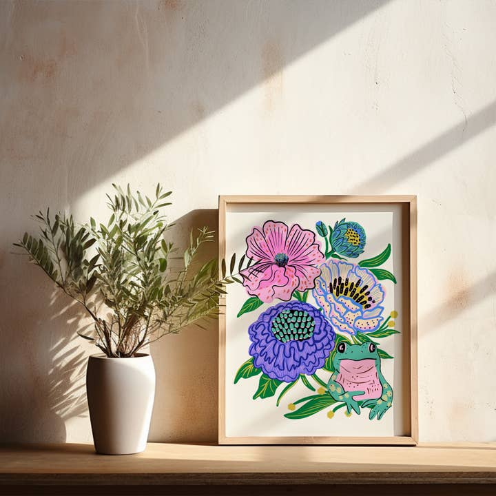 Tara Reed - Wholesale Art Print - "Frog Floral" - 8" x 10" Art Print