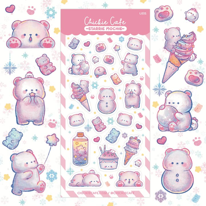 Starrie Mochie Sticker Sheet for wholesale by Chickie Cafe