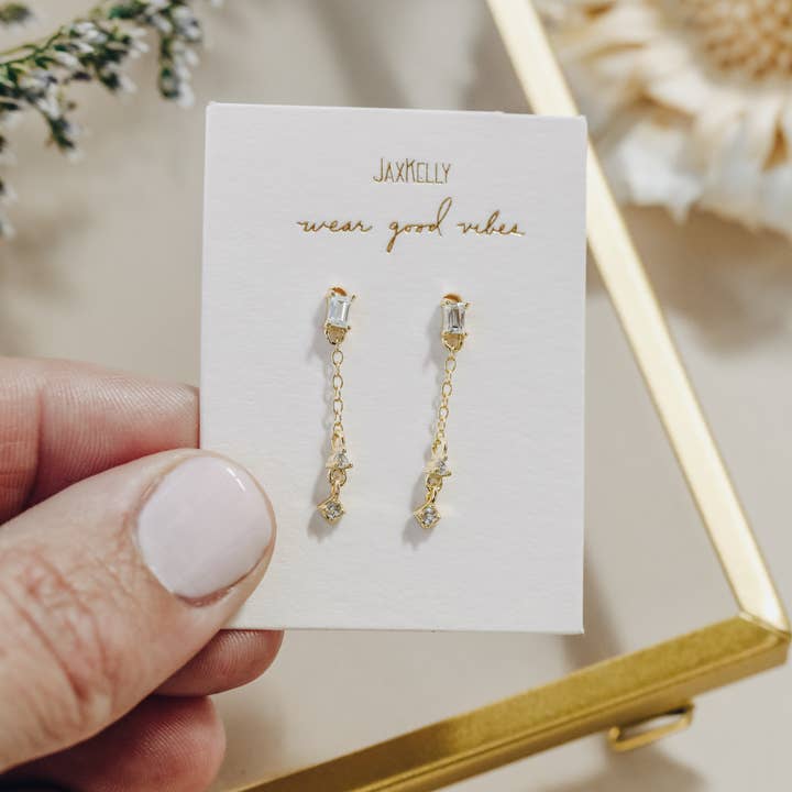 JaxKelly - Wholesale Dangle Earrings - Baguette Drop - Gold Earrings2