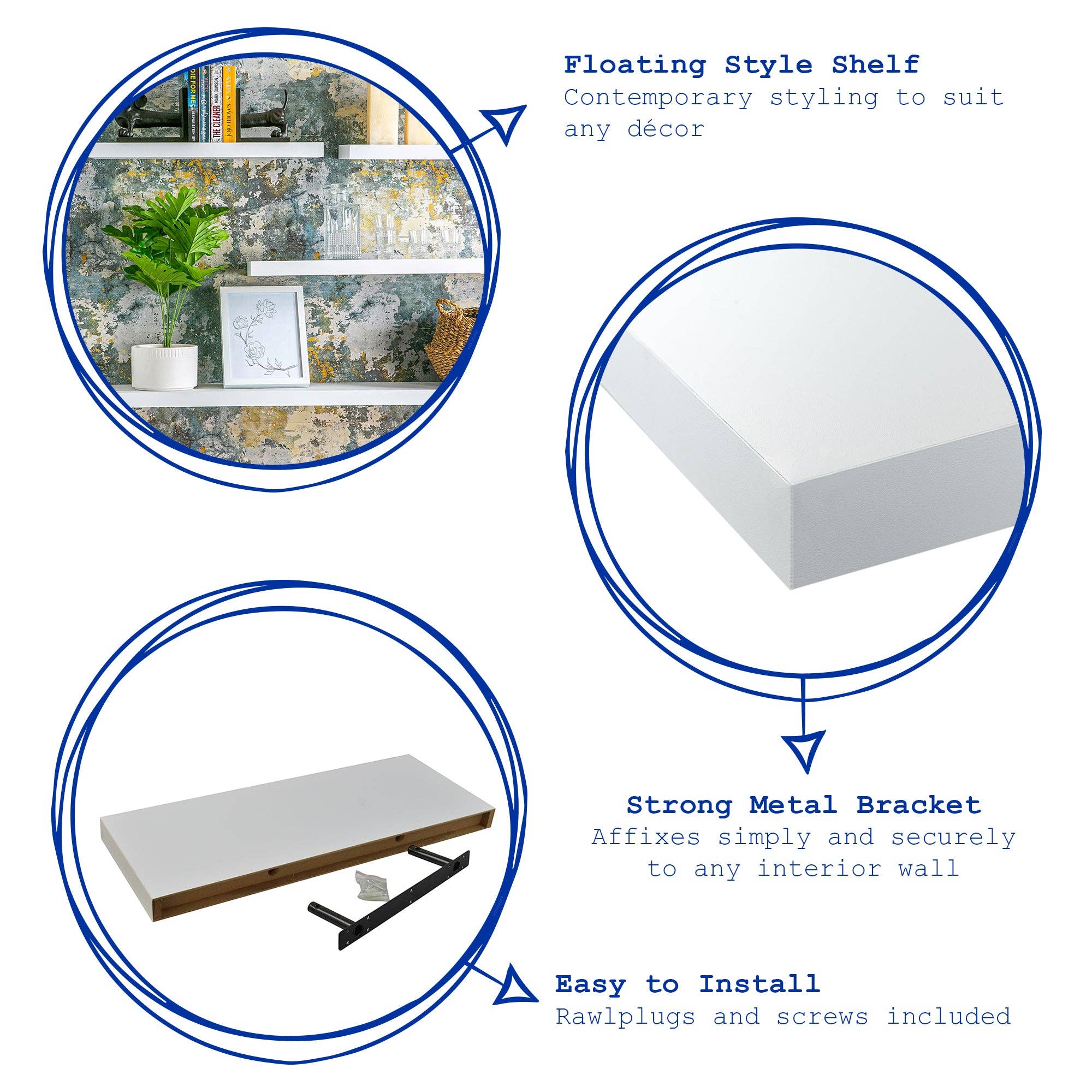 Rinkit Ltd – wholesale Wall-mounted shelf – Harbour Housewares Wooden Floating Shelf - 60cm - White5