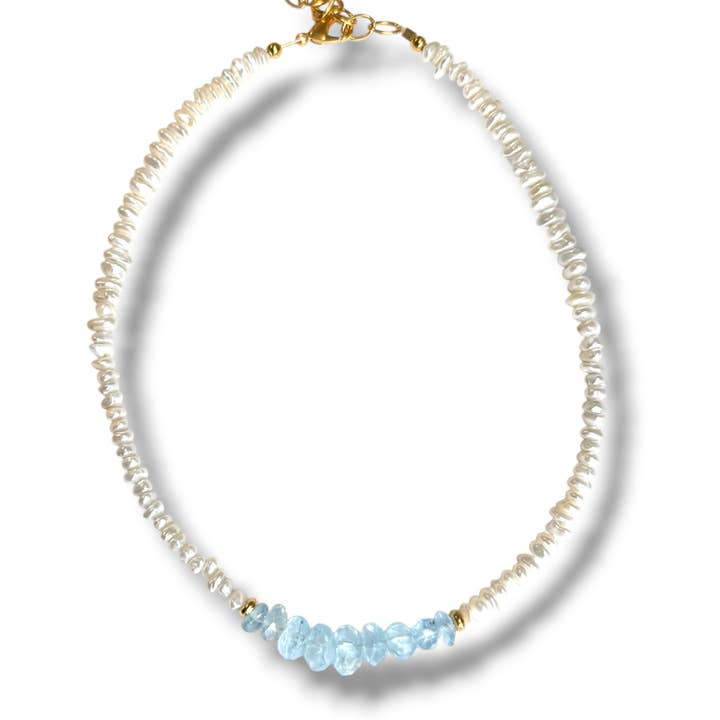 Aquamarine Pearl Necklace for wholesale by Dina Mackney