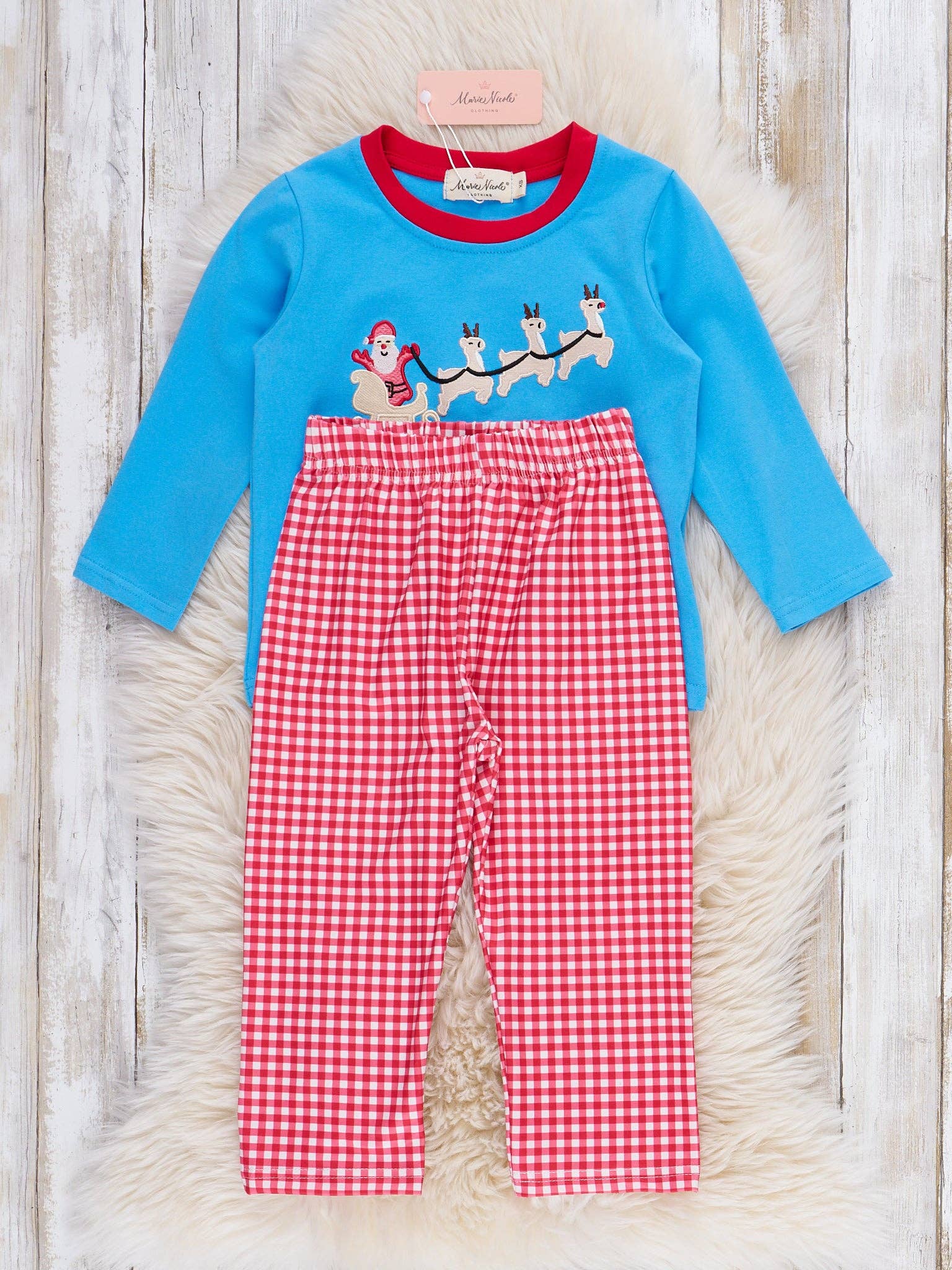 Marie Nicole Clothing - Wholesale Top & Pant Set - Kids - Reindeer Night Christmas Embroidered Outfit2