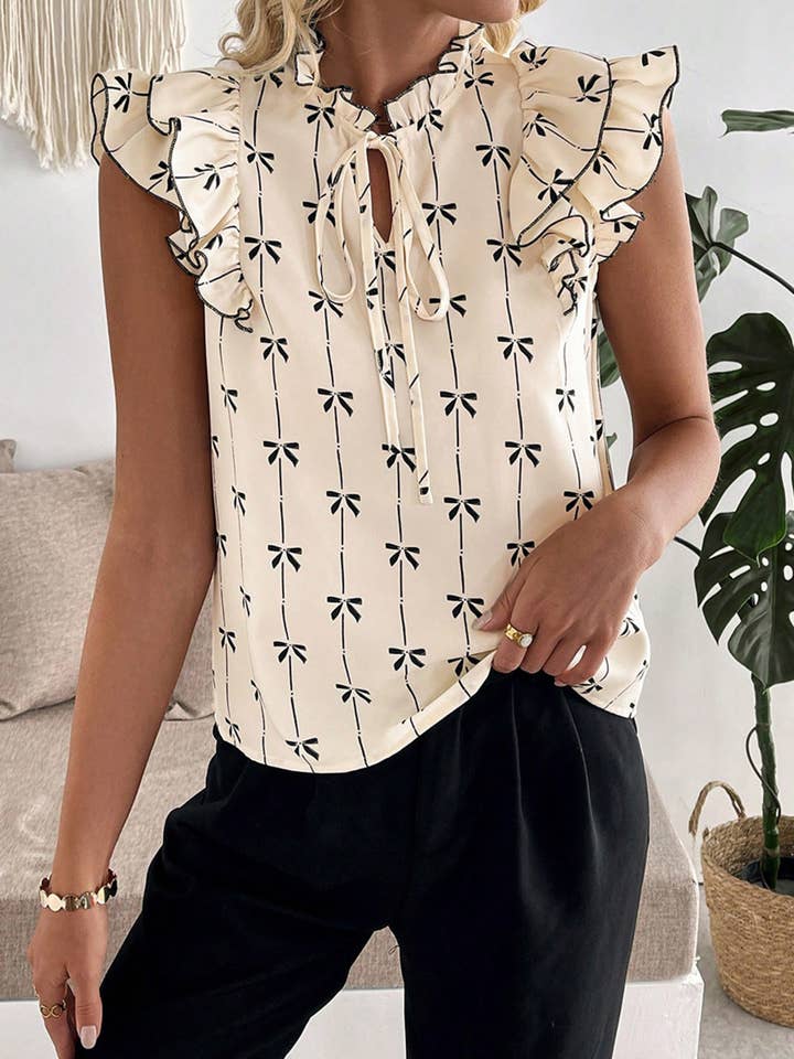 Beige Short Sleeved Drawstring Shirt for wholesale on Faire1