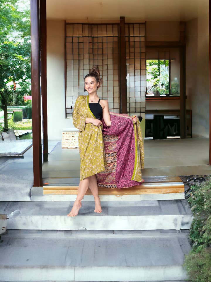 Kinomy - Wholesale Kimono – Women's - Reversible long kimonos Pack 10, recycled silk kimono.5