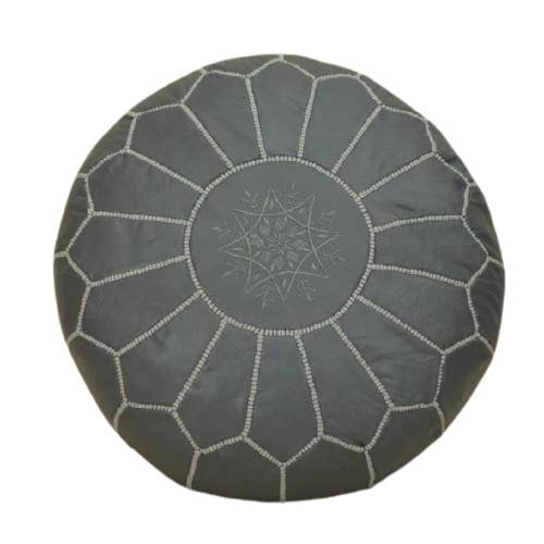Pouf Marocain Gris en cuir pour la vente par Mazir Décoration