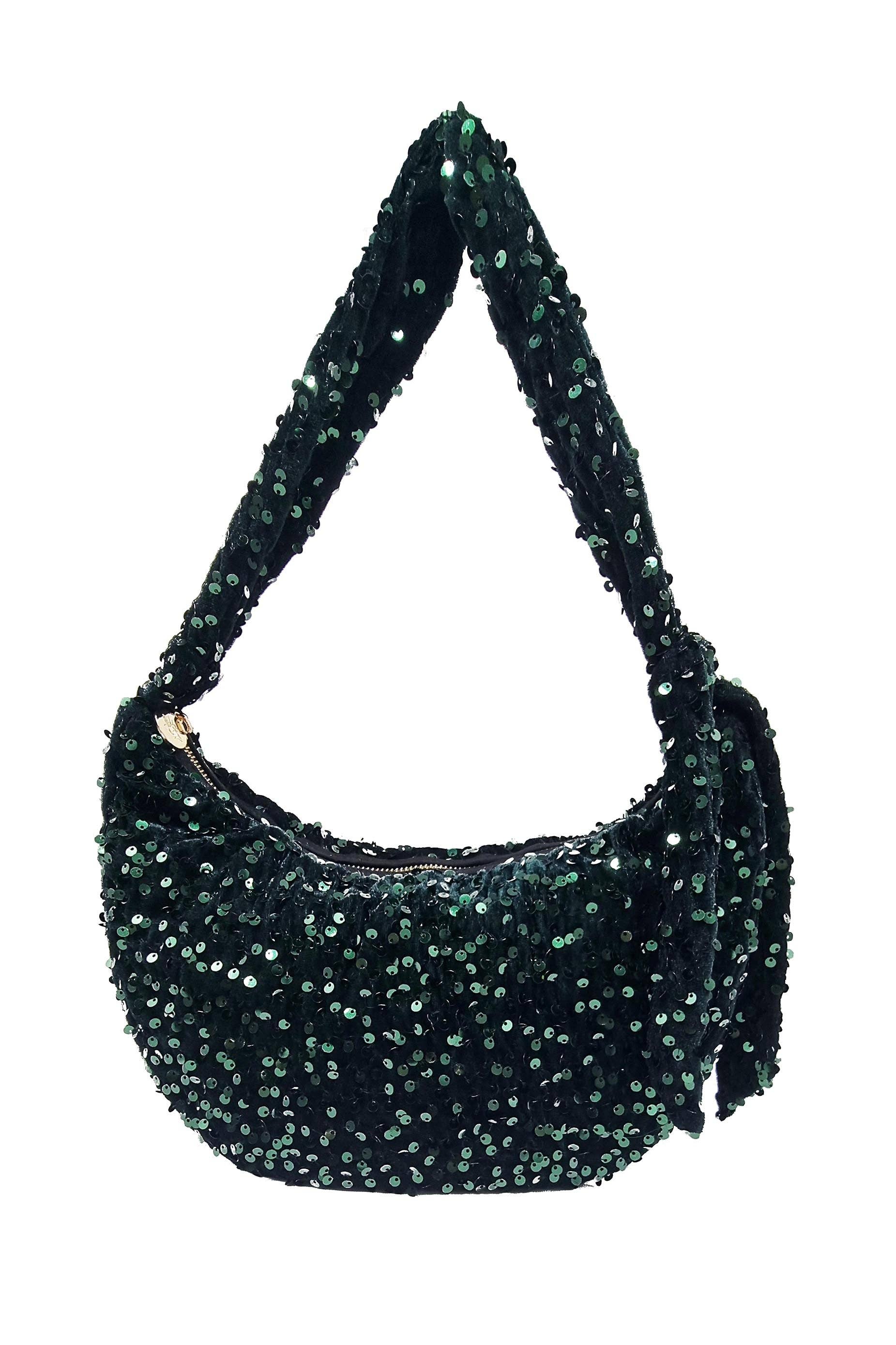 NESSA HALF MOON SEQUIN BAG IN GREEN for wholesale on Faire2