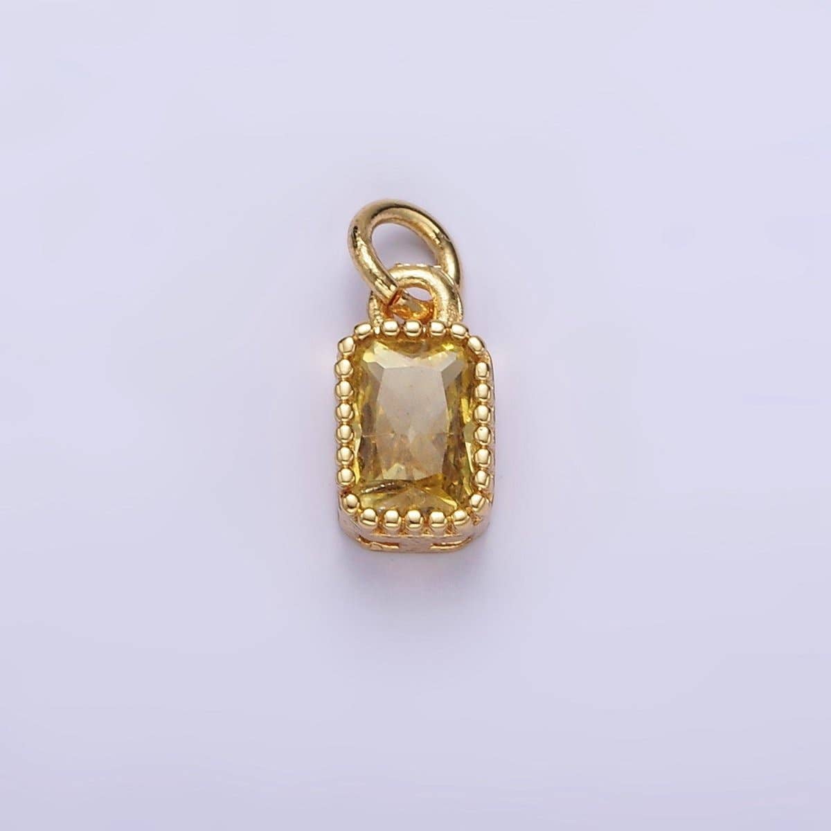Aim Eternal - Wholesale Individual Charm/Pendant - 16K Gold Filled Multifaceted Birthstone CZ Rectangle Personalized Charm | N1074 - N10826
