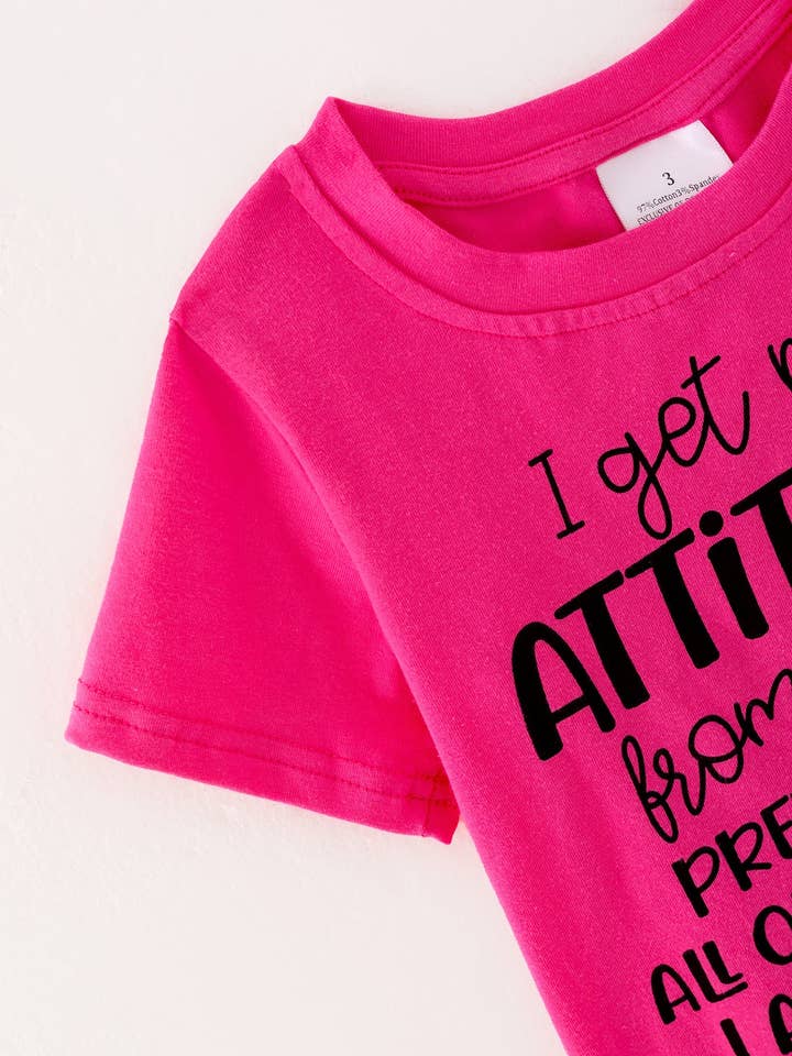Rylee Faith Designs - Wholesale Top & Pant Set - Kids - Girls Hot pink "ATTITUDE" Letter Print Top + Leopard Print Flared Pants