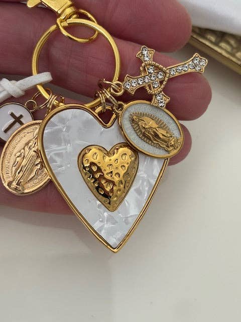 Miss DJ Angel - Wholesale Keychain - Women's - Virgin Mary keychain with sacred heart and cross, gift for Virgin Mary of Guadeloupe, miraculous medal Virgin Mary charm, ex-voto jewelry2