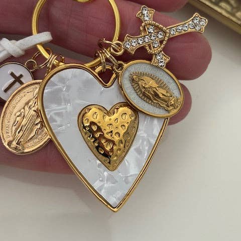 Miss DJ Angel - Wholesale Keychain - Women's - Virgin Mary keychain with sacred heart and cross, gift for Virgin Mary of Guadeloupe, miraculous medal Virgin Mary charm, ex-voto jewelry2