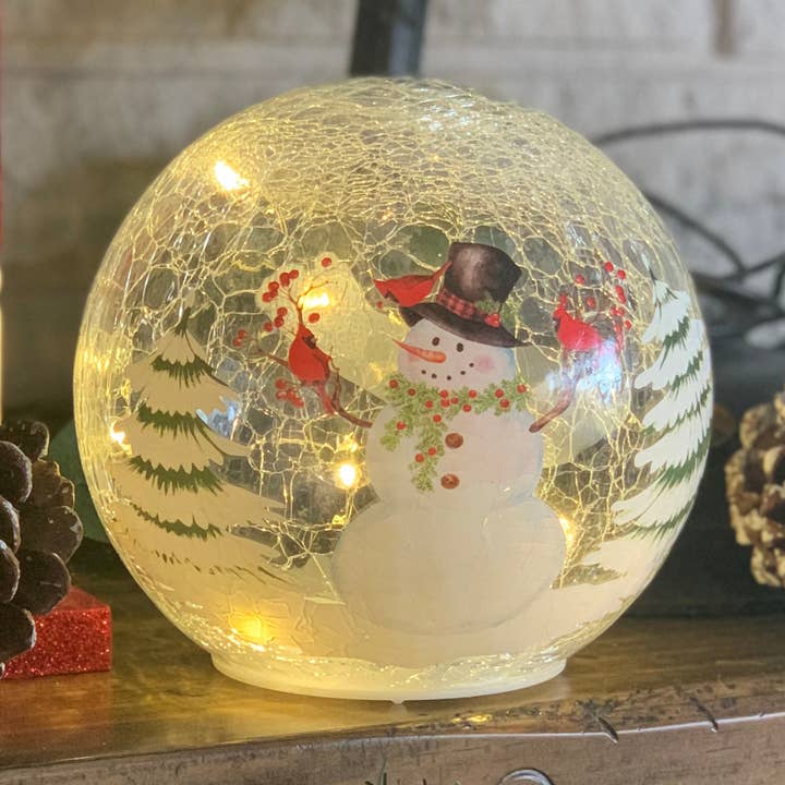 Crackle Glass Globe Lantern - Snowman for wholesale by GeoCentral