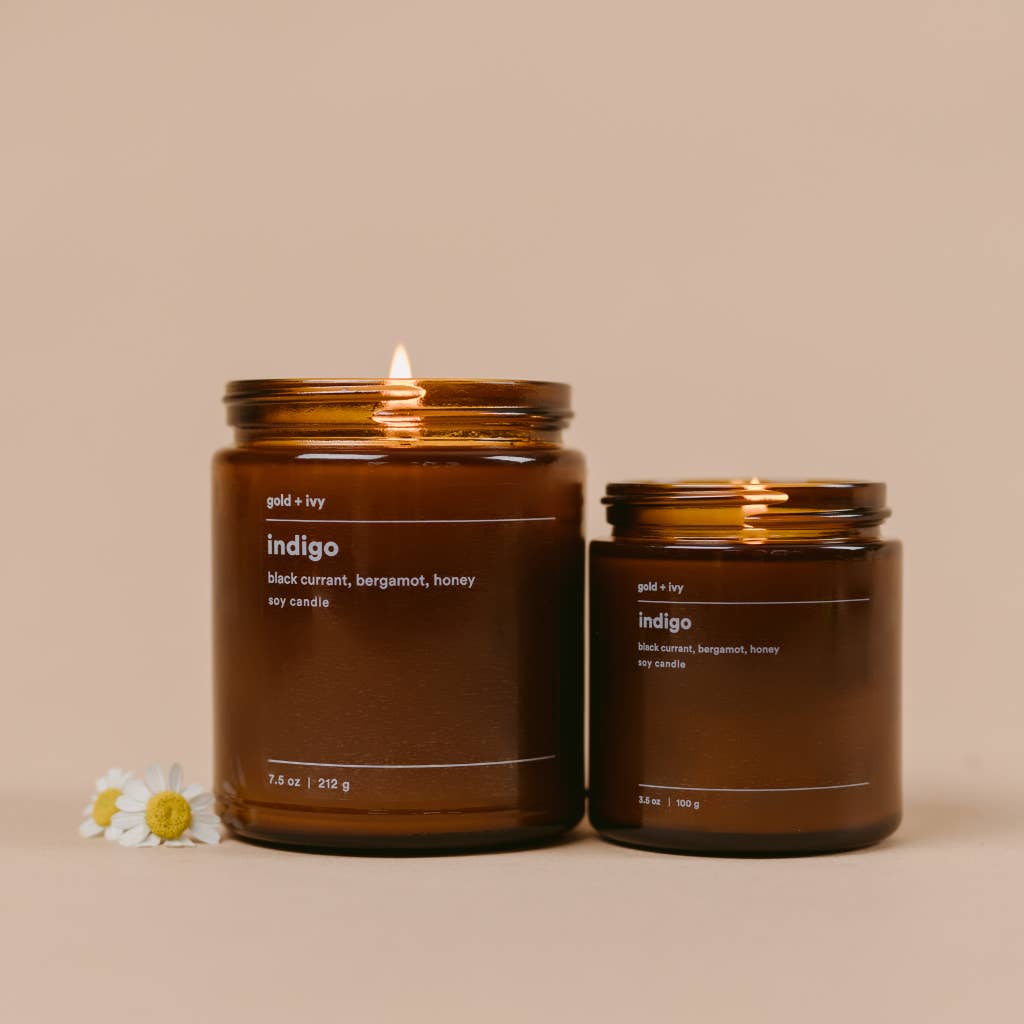 gold + ivy - Wholesale Jar/Filled Candle - indigo soy candle - black currant, bergamot, honey 5
